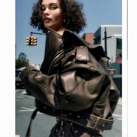 Zara Vegan Leather Jacket in Dark Brown • Size Medium • NEW WITH TAGS - Picture 4 of 12